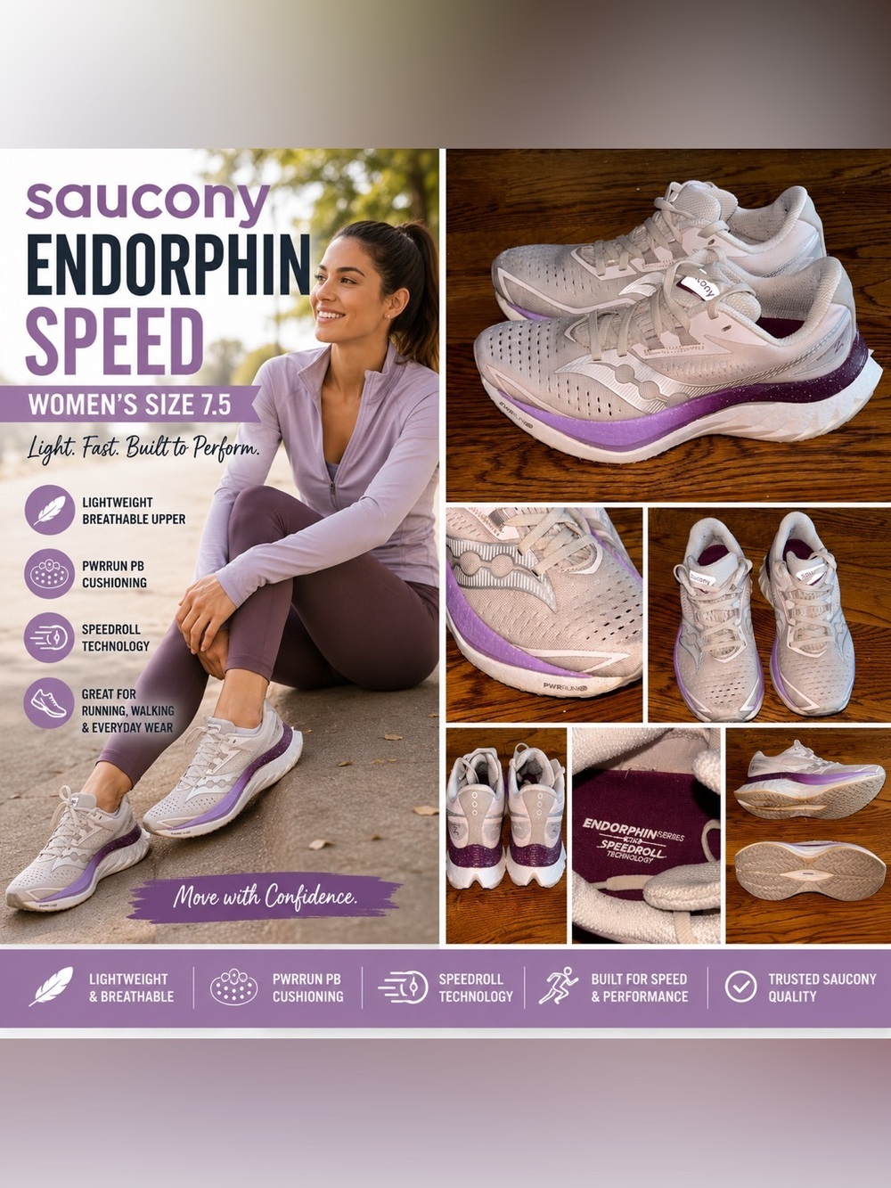 Saucony Endorphin Speed Running Shoes Women’s Size 7.5 Gray Purple